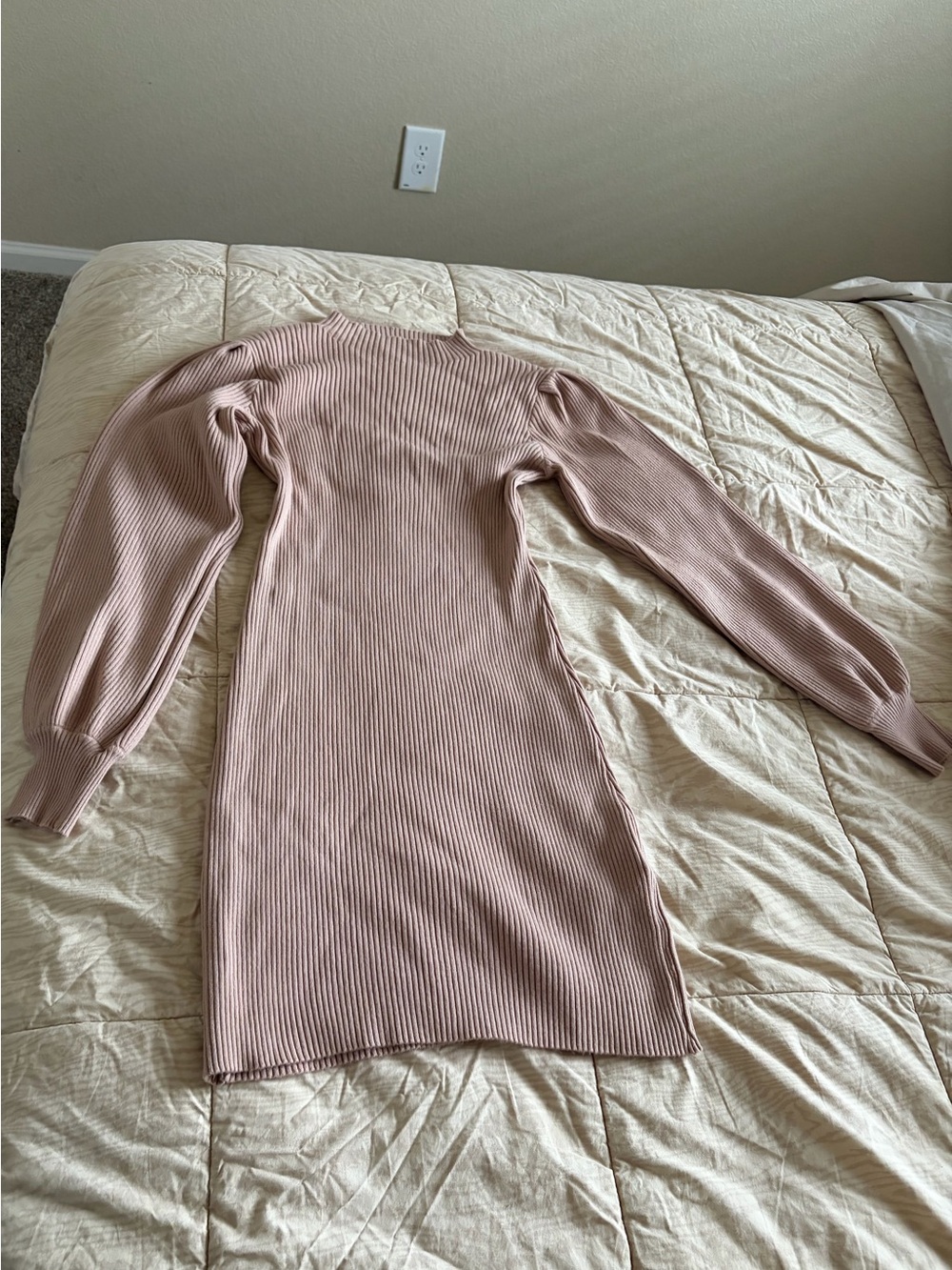 Ribbed Long Sleeve Bodycon Dress in tan
